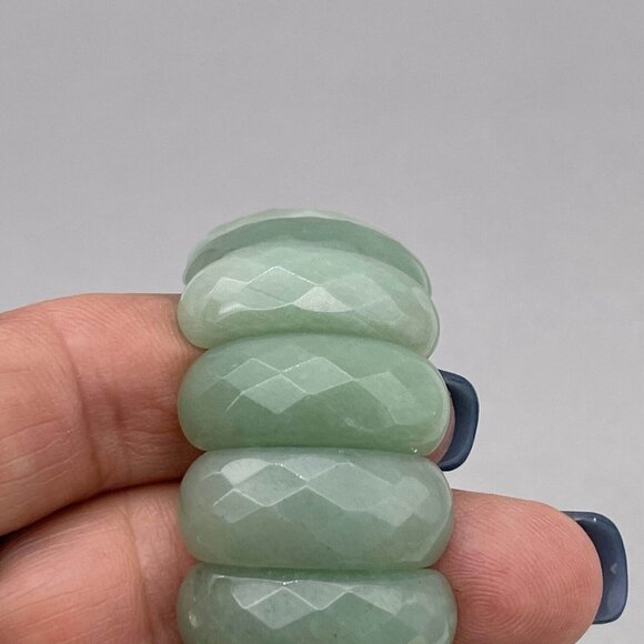 Faceted Green Aventurine Stone Stretchy Cuff Bracelet - Picture 8 of 11